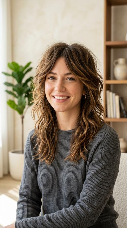 Choppy Shag with Caramel Highlights