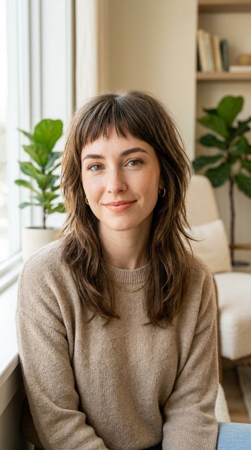 Choppy Shoulder-Length Cut with Micro Bangs