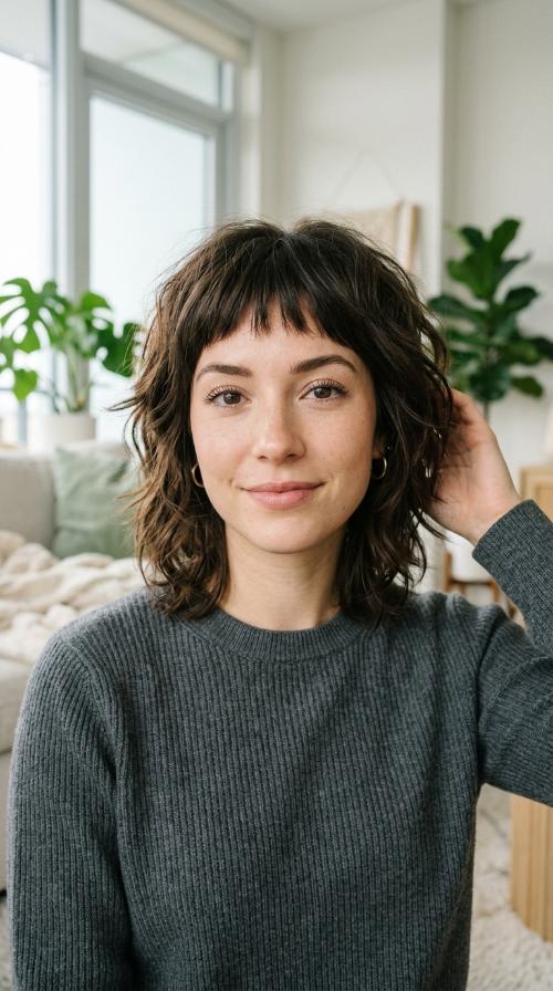 Choppy Shoulder-Length Cut with Micro Bangs