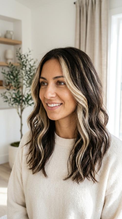 Chunky Vanilla Highlights on Espresso Hair