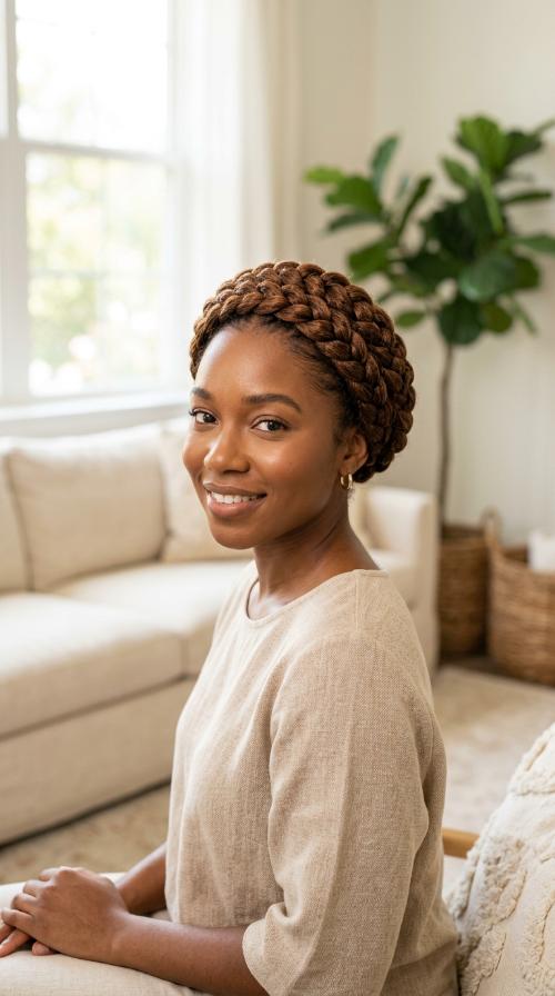 Cinnamon Brown Braided Crown Style