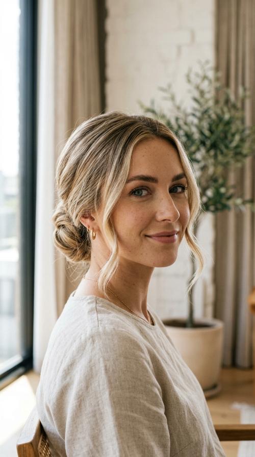 Classic Low Bun with Face-Framing Tendrils