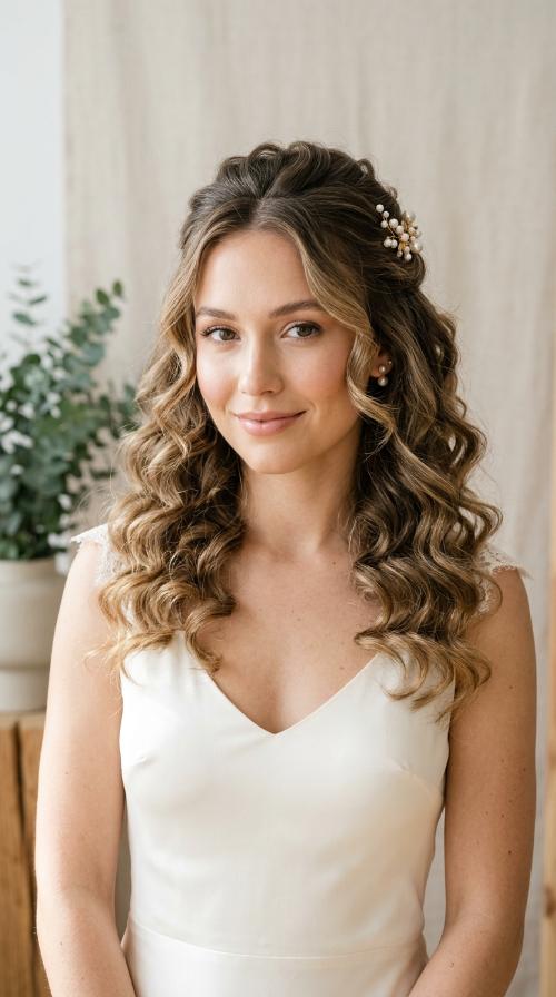 Classic Soft Curls with Pearl Pin