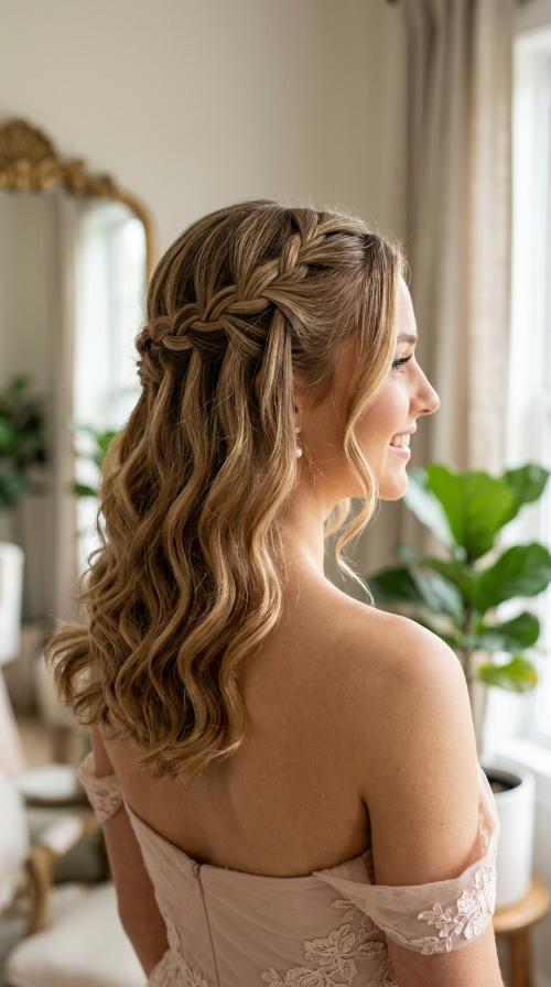 Classic Waterfall Braid with Loose Waves