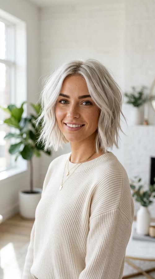 Cool Platinum Choppy Bob