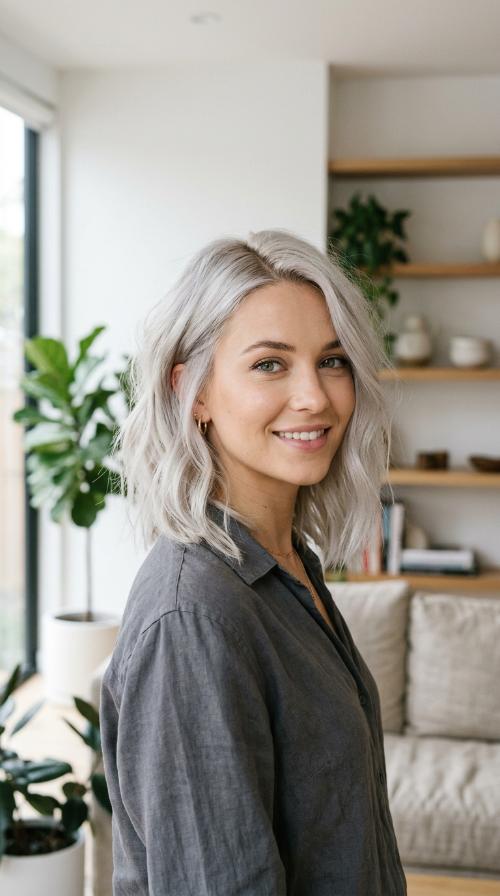 Cool-Toned Platinum Lob