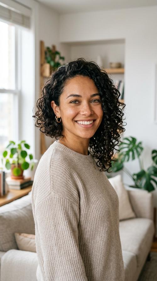 Curly Asymmetrical Shoulder-Length Bob