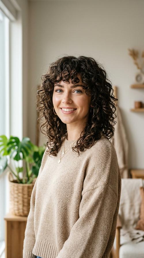 Curly Bangs with Medium-Length Shag