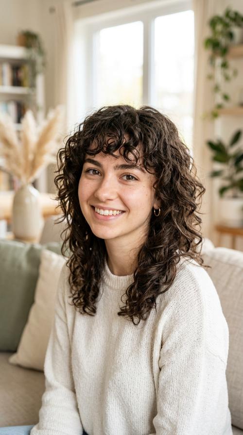 Curly Bangs with Shaggy Layers