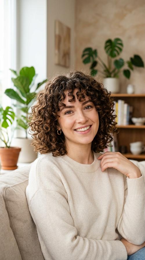 Curly Bob with Bangs