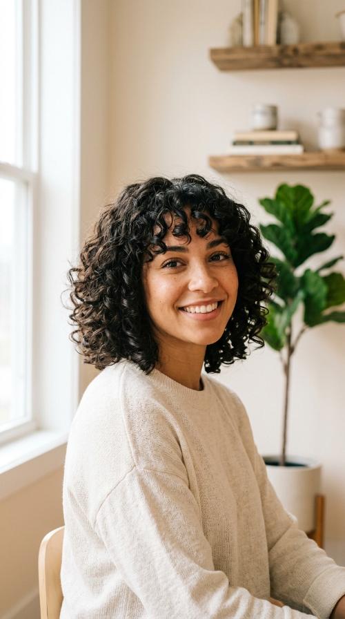 Curly Bob with Curly Bangs
