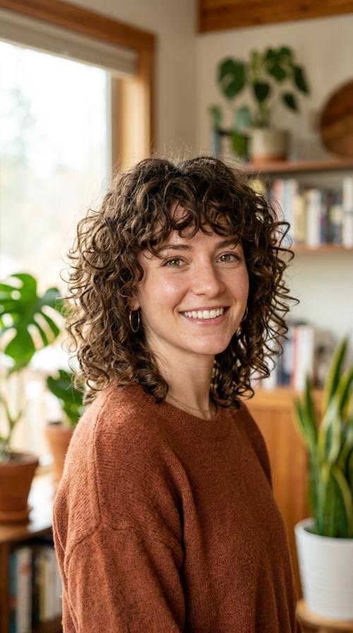 Curly Layered Cut with Bangs