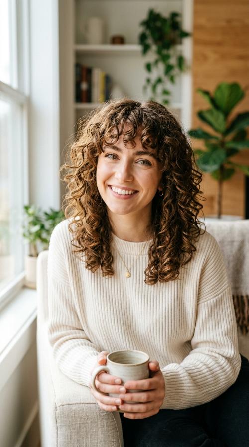 Curly Layered Cut with Bangs