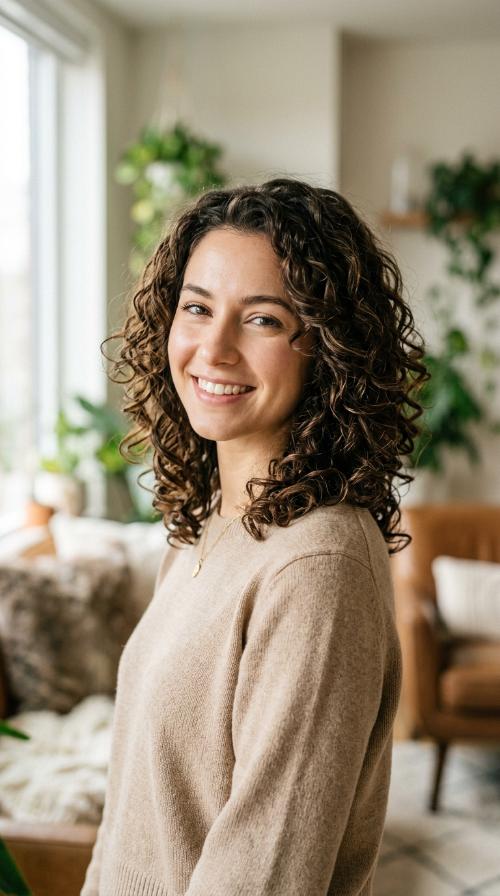 Curly Layered Shoulder-Length Cut