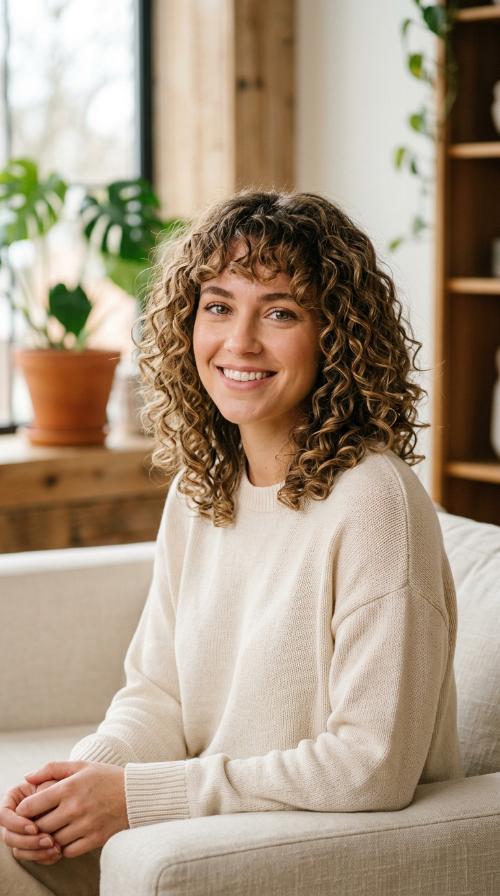 Curly Lob with Bangs