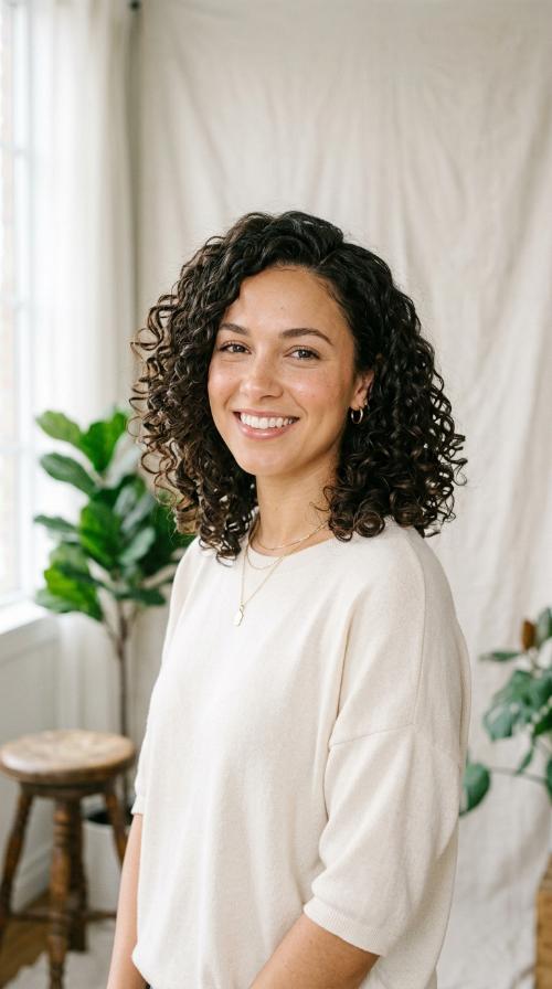 Curly Lob with Side Part