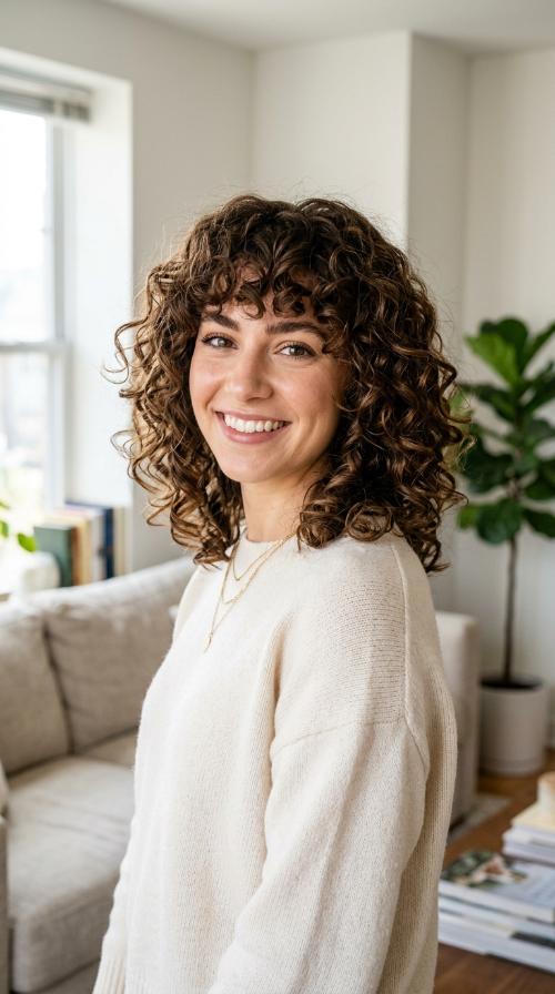 Curly Medium Cut with Voluminous Bangs