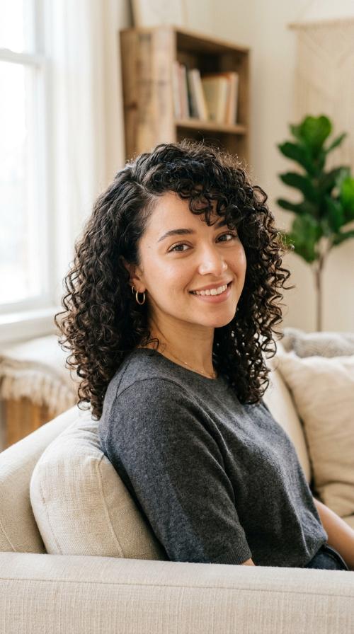 Curly Mid-Length with Deep Side Part