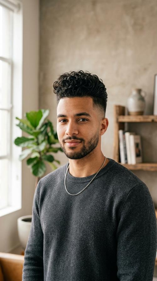Curly Pompadour Fade
