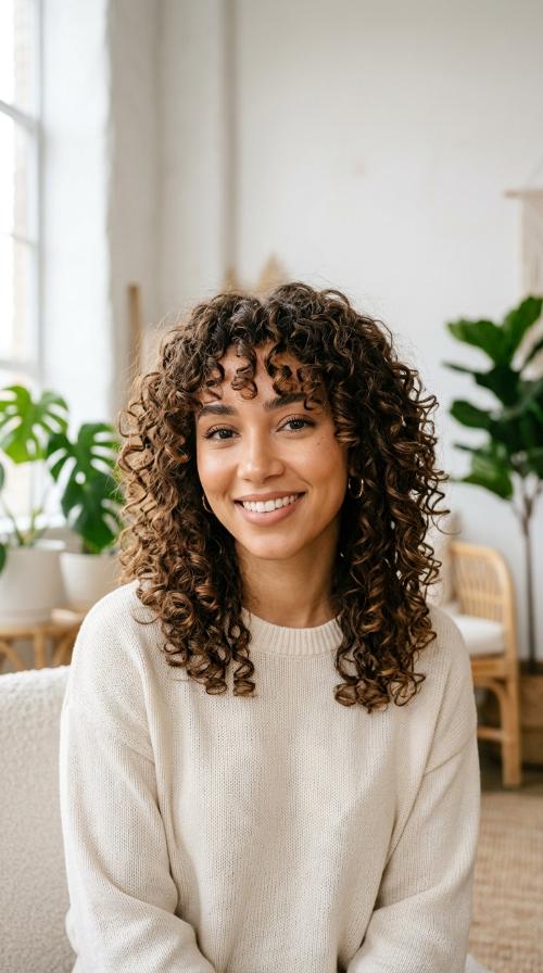 Curly Shag with Curtain Bangs