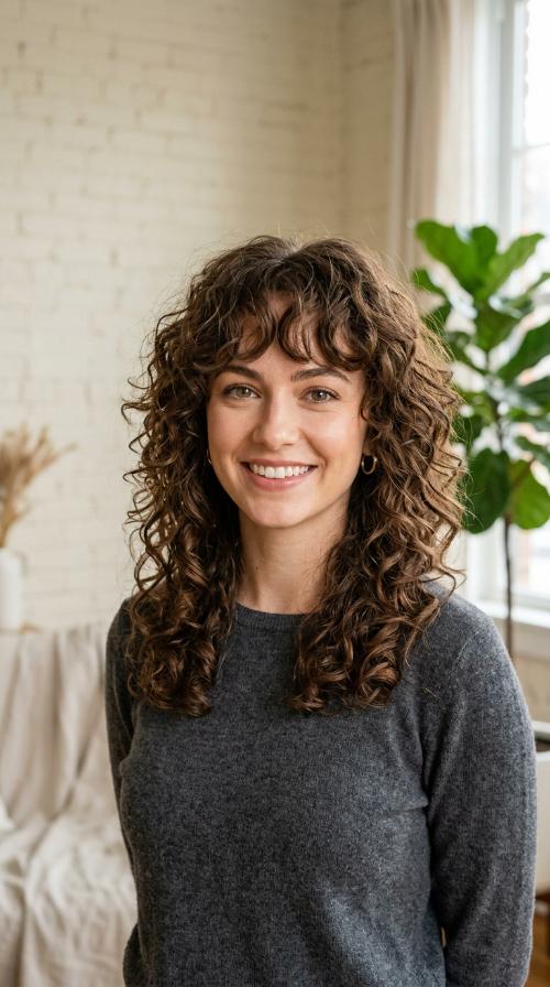 Curly Shag with Curtain Bangs