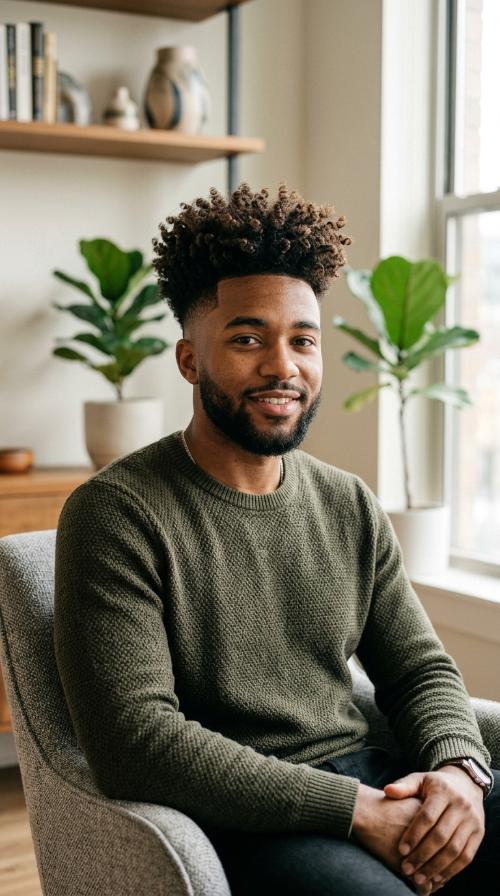 Curly Taper Fade with Height