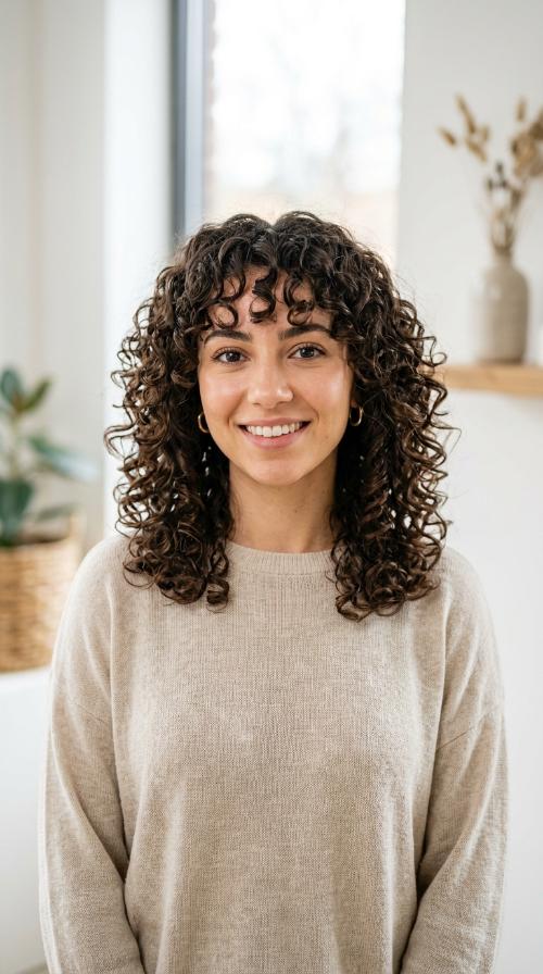 Curly Texture with Tapered Bangs