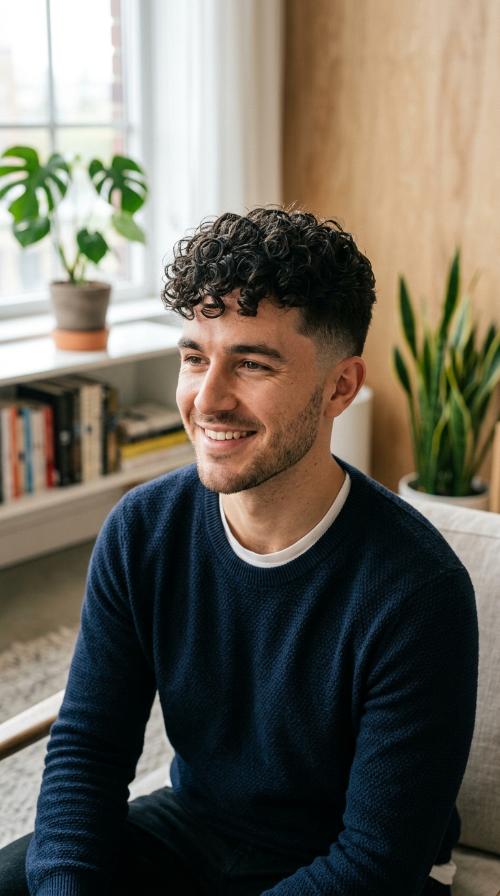 Curly Top with Low Fade
