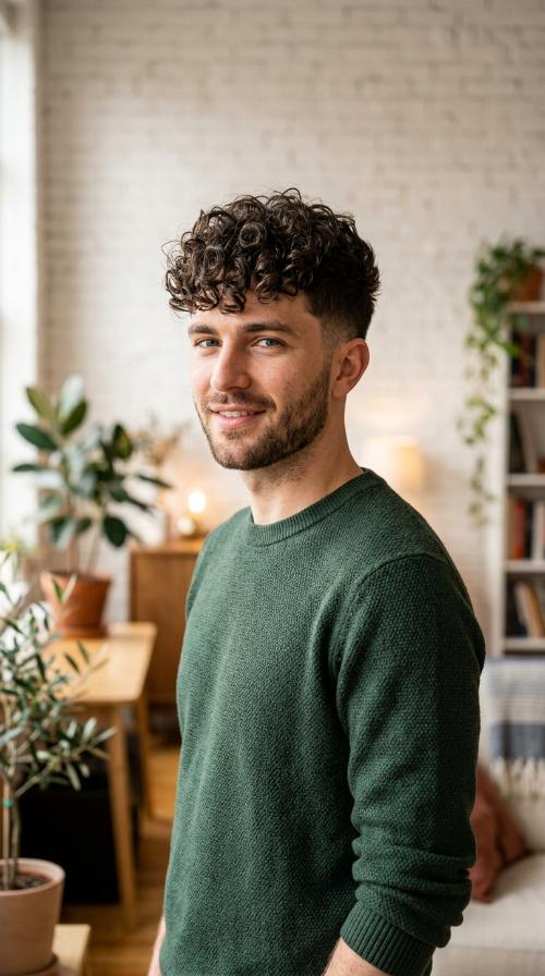 Curly Top with Scissor-Cut Sides