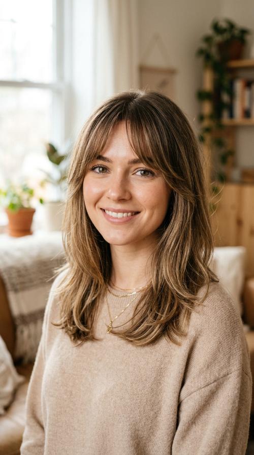 Curtain Bangs with Face-Framing Layers