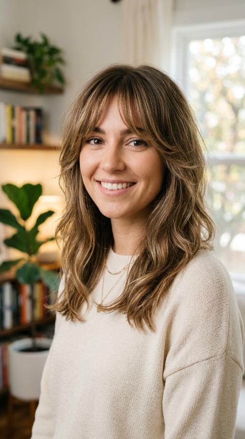 Curtain Bangs with Face-Framing Layers