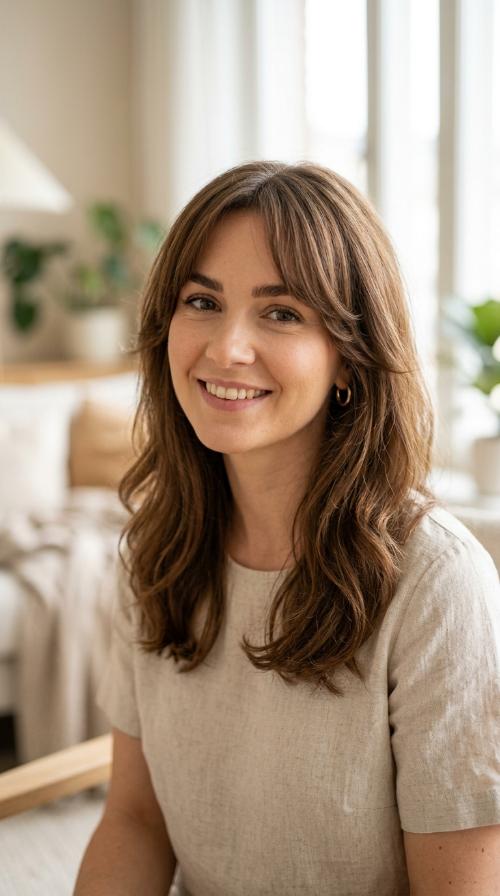 Curtain Bangs with Face-Framing Taper