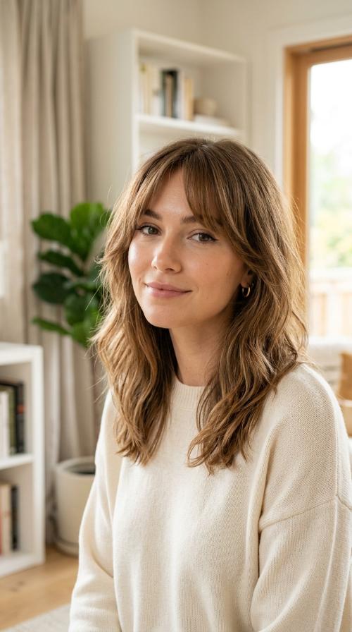 Curtain Bangs with Mid-Length