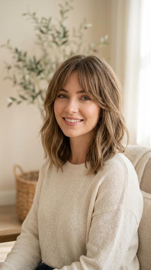 Curtain Bangs with Mid-Length Cut