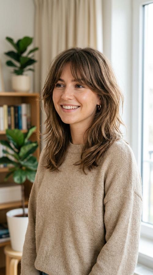 Curtain Bangs with Shaggy Mid-Length