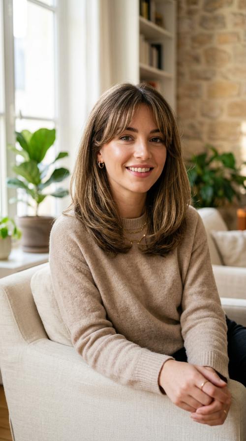 Curved Lob with Curtain Bangs