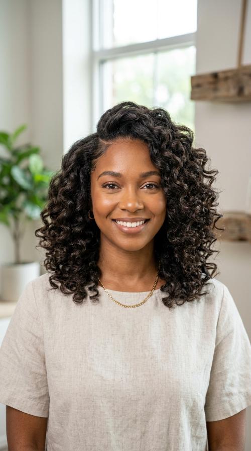 Deep Side Part Curls