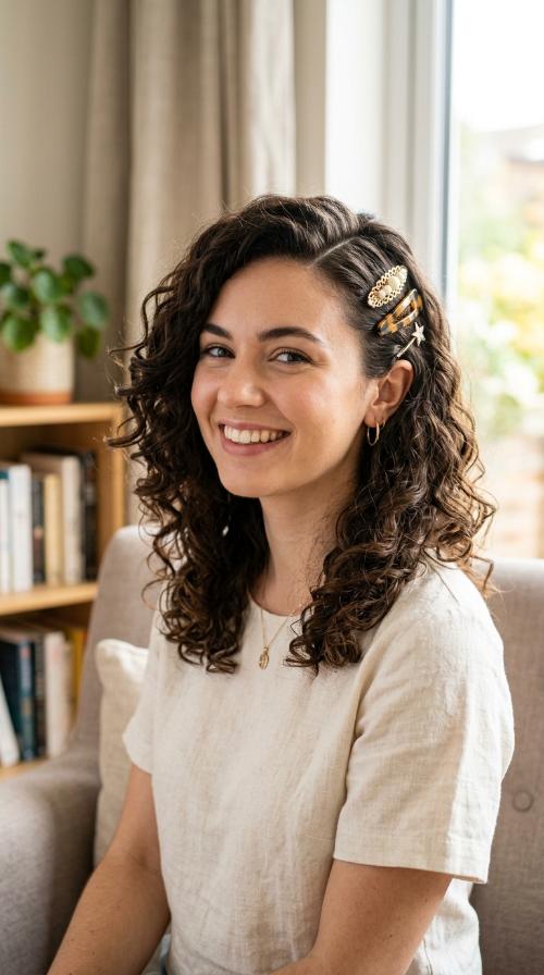 Deep Side Part with Barrettes