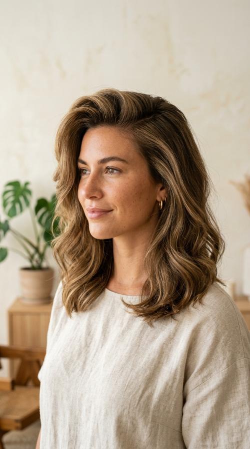Deep Side Part with Voluminous Root Lift