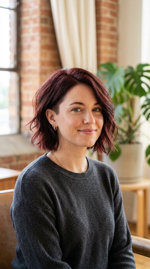 Deep Wine Undercut Bob