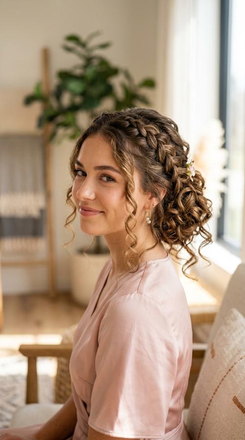 Double Dutch Braid Curly Updo