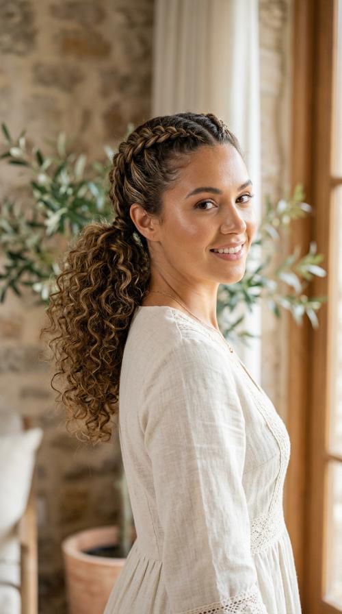 Double Dutch Braids into Curly Ponytail