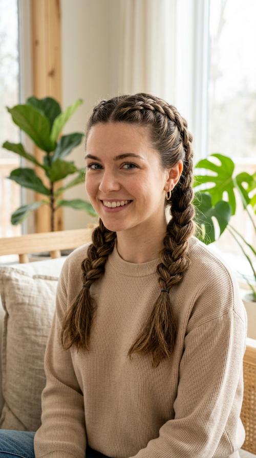 Double Dutch Braids into Low Pigtails