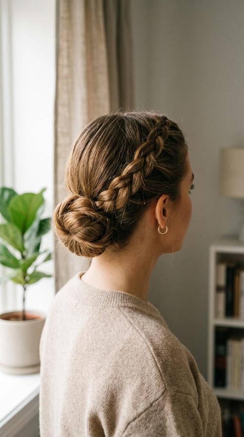 Dutch Braid into Low Bun