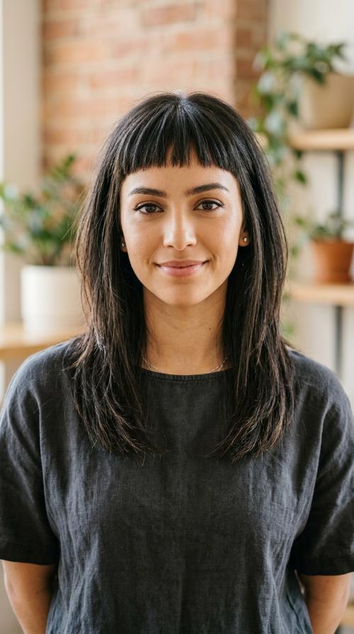Edgy Micro Bangs with Textured Straight Hair
