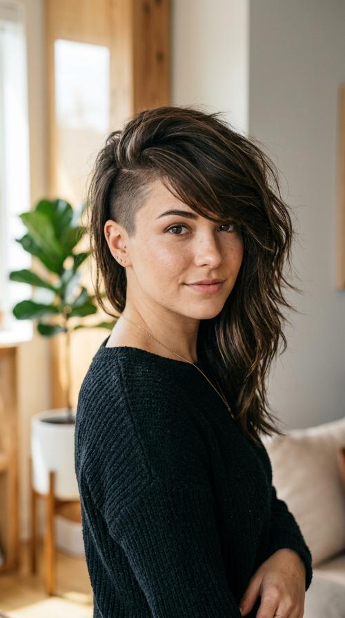 Edgy Undercut with Long Side-Swept Bangs