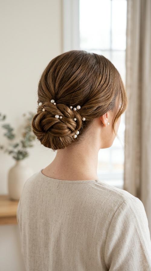 Elegant Pearl-Pinned Bun