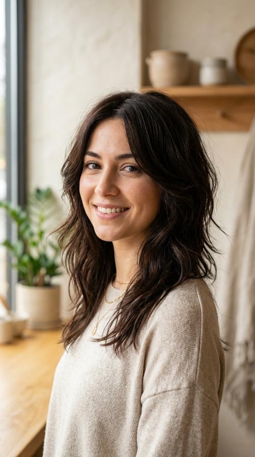 Espresso Mid-Length Shag with Wispy Ends