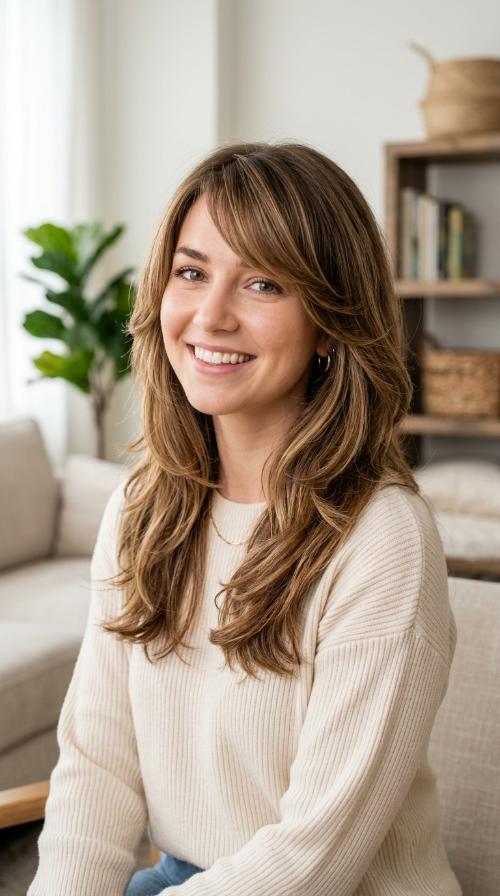 Face-Framing Layers with Long Side Bangs