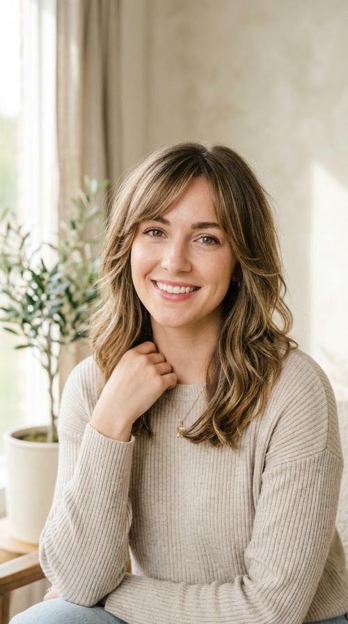 Face-Framing Layers with Side-Swept Bangs